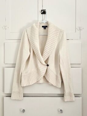 Chaps Cream Shawl Collar Cardigan Knit Button Front Sweater XL